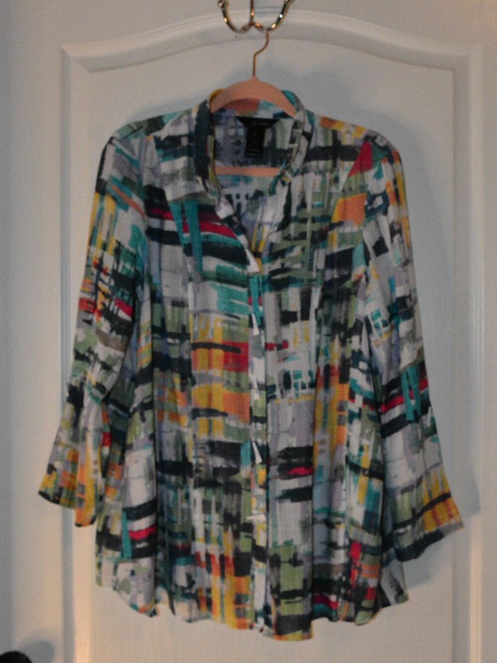 Ali Miles Women's Button Down Blouse Long Sleeve Painterly Stripe size Large
